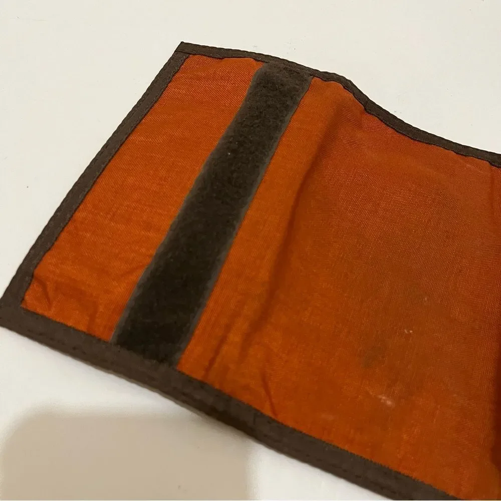 Vintage Rainbow Orange Rust Tri Fold Nylon Wallet w Calculator Hook Loop Closure